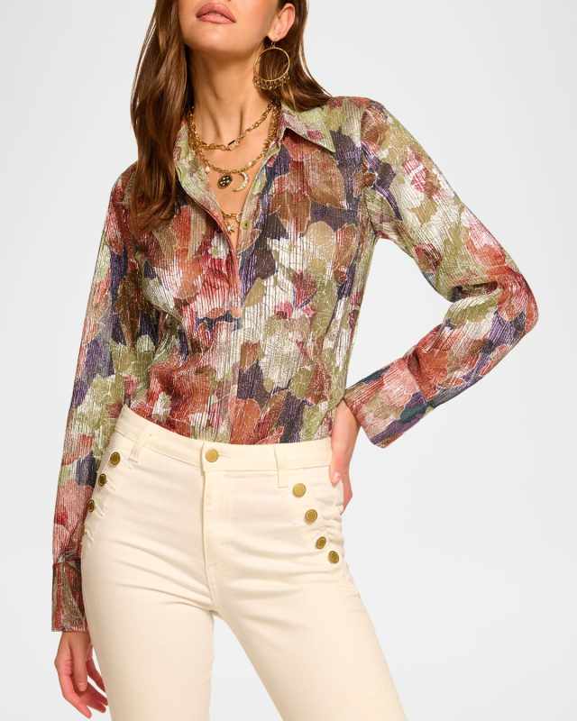 Nicole Metallic Floral Button-Front Shirt